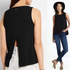 Madewell Daynight Black crepe split back Sleeveless Tank Top blouse, size S